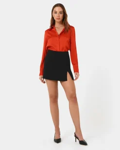 Forcast Mae Satin Shirt Cherry Tomato