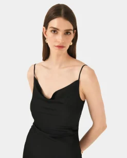 Forcast Mae Side Ruched Satin Dress Black Outlet