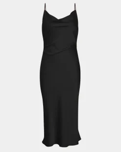 Forcast Mae Side Ruched Satin Dress Black Outlet