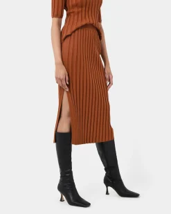 Forcast Manhattan Knit Skirt Rust Discount