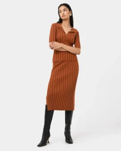 Forcast Manhattan Knit Skirt Rust Discount