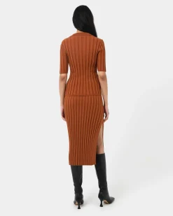 Forcast Manhattan Polo Knit Top Rust Discount