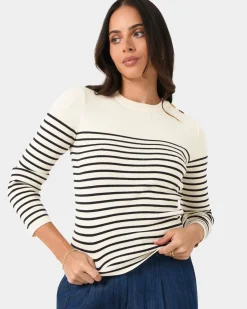 Forcast Margot Long Sleeve Knit Ivory Navy Best