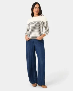 Forcast Margot Long Sleeve Knit Ivory Navy Best