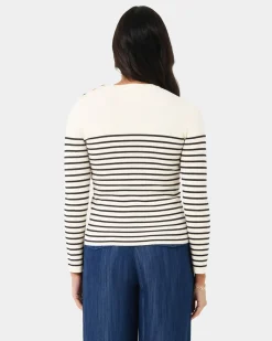 Forcast Margot Long Sleeve Knit Ivory Navy Best