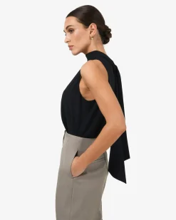 Forcast Maria Gathered Top Black New