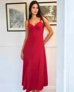 Forcast Maria Godet Panel Dress Crimson Discount