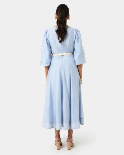 Forcast Marlie Puff Sleeve Midi Dress Ash Blue