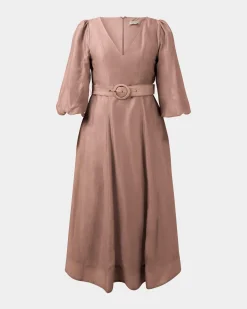 Forcast Marlie Puff Sleeve Midi Dress Wood Smoke Online