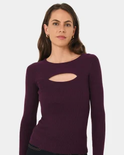 Forcast Maryam Cut Out Knit Top Purple New