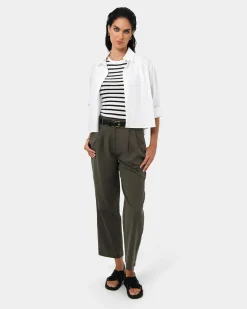 Forcast Mazzy Cotton Belted Trousers Olive Hot