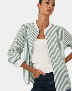 Forcast Melie Cotton Stripe Shirt Mint Stripe