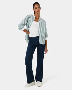 Forcast Melie Cotton Stripe Shirt Mint Stripe