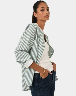 Forcast Melie Cotton Stripe Shirt Mint Stripe