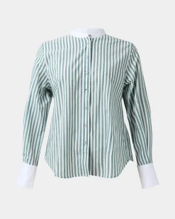 Forcast Melie Cotton Stripe Shirt Mint Stripe