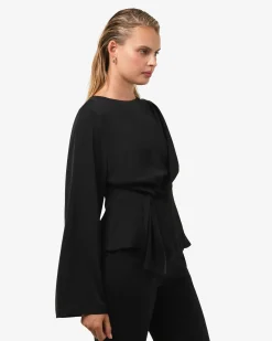 Forcast Melody Long Sleeve Draped Top Black Outlet