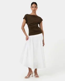 Forcast Mia Off Shoulder Jersey Top Chocolate Discount
