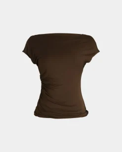 Forcast Mia Off Shoulder Jersey Top Chocolate Discount