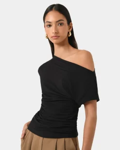 Forcast Mia Off Shoulder Jersey Top Black Discount