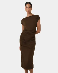 Forcast Mia Ruched Jersey Dress Chocolate Best