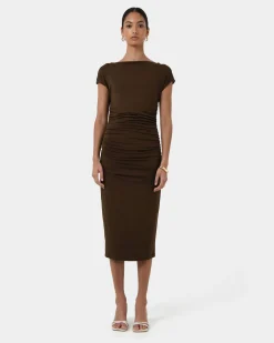Forcast Mia Ruched Jersey Dress Chocolate Best