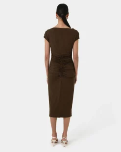 Forcast Mia Ruched Jersey Dress Chocolate Best