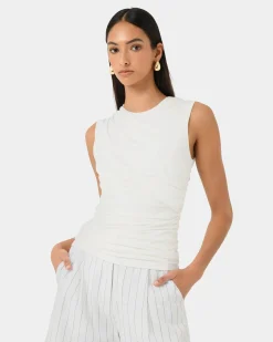 Forcast Mia Ruched Jersey Top Ivory New