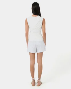 Forcast Mia Ruched Jersey Top Ivory New