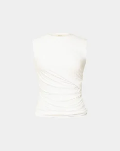 Forcast Mia Ruched Jersey Top Ivory New