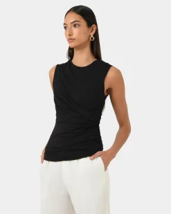 Forcast Mia Ruched Jersey Top Black