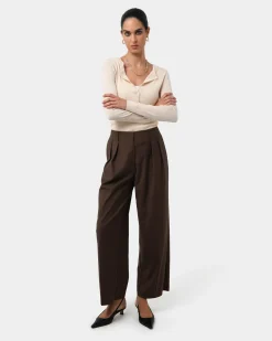 Forcast Milan Adjustable Waist Pants Chocolate Outlet