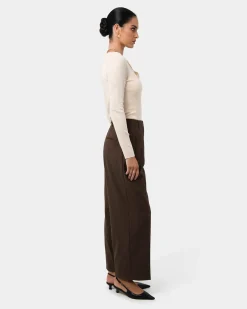 Forcast Milan Adjustable Waist Pants Chocolate Outlet