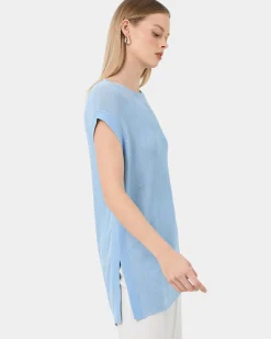 Forcast Milano Melange Knit Top Stone Blue Best