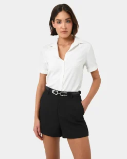 Forcast Mileena Leather Belt Black Silver Discount