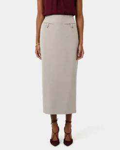 Forcast Milla Column Midi Skirt Stone Hot