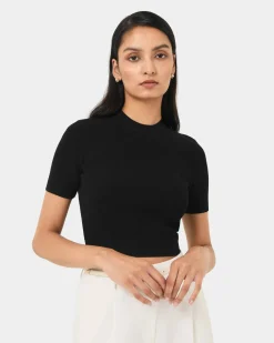 Forcast Murphy Crop Knit Top Black Hot