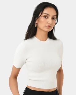 Forcast Murphy Crop Knit Top Ivory