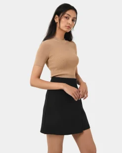 Forcast Murphy Crop Knit Top Camel New