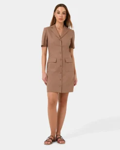Forcast Nia Button Linen Dress Biscuit Hot