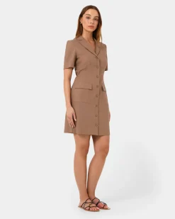 Forcast Nia Button Linen Dress Biscuit Hot