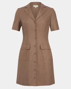 Forcast Nia Button Linen Dress Biscuit Hot