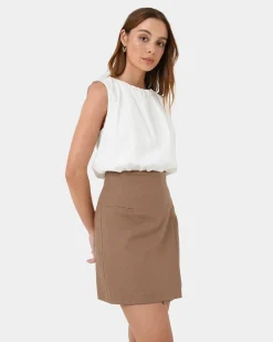 Forcast Nia Mini Linen Skirt Biscuit Outlet
