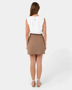 Forcast Nia Mini Linen Skirt Biscuit Outlet