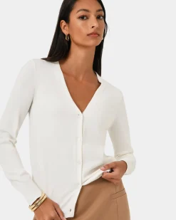 Forcast Nicolette V-neck Knit Cardigan Ivory New
