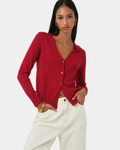 Forcast Nicolette V-neck Knit Cardigan Ruby Outlet