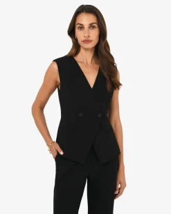 Forcast Nikki Collarless Vest Black New