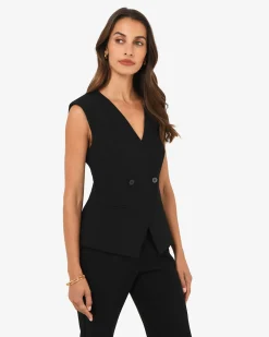 Forcast Nikki Collarless Vest Black New