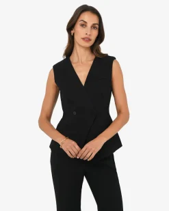 Forcast Nikki Collarless Vest Black New