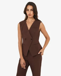 Forcast Nikki Collarless Vest Brown Sale