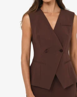 Forcast Nikki Collarless Vest Brown Sale